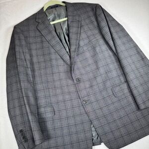 Turnbury Men's 50R Gray Plaid Wool Blend‎ Sport Coat Blazer Jacket